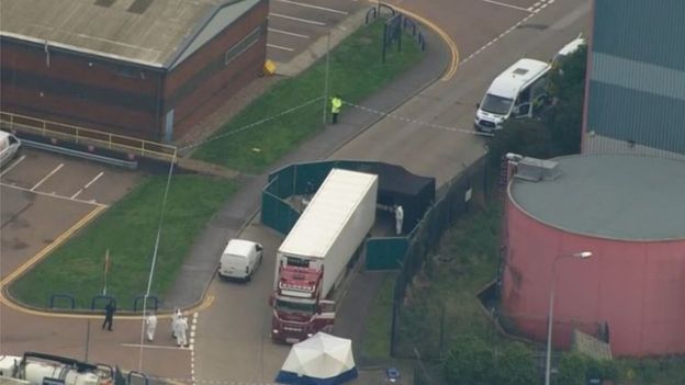 Police in Essex, England find 39 bodies in a container