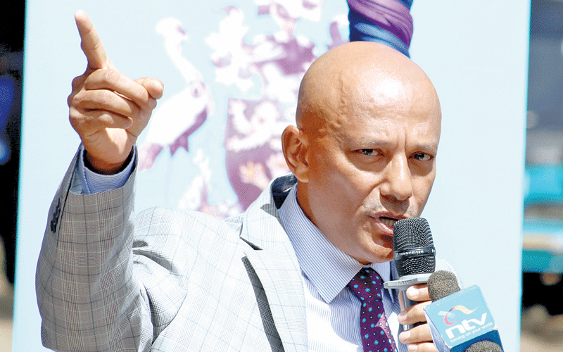 EACC Chief Executive Twalib Mbarak at a press briefing.