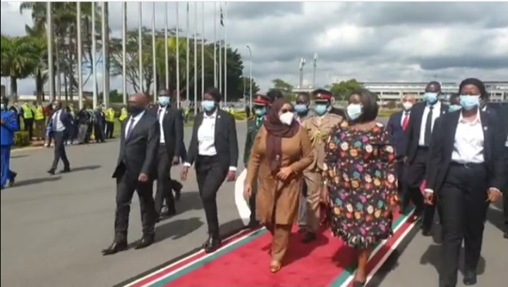 Tanzania’s President Samia Suluhu Hassan arrives in Kenya