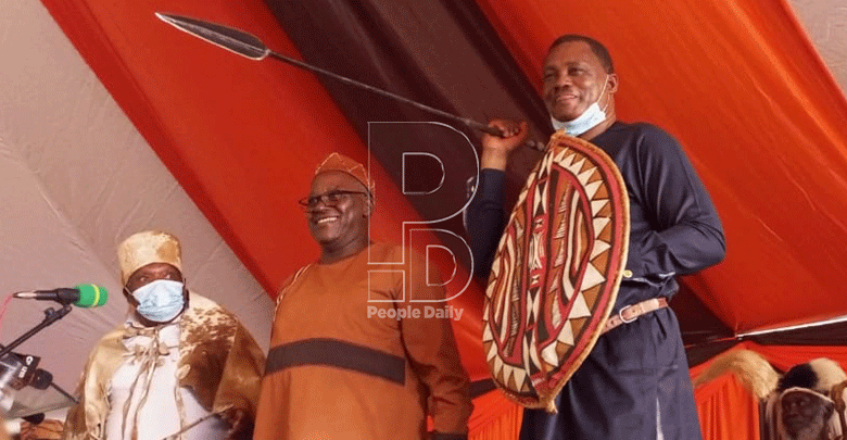 National Assembly Speaker Justin Muturi after his coronation as Mt Kenya spokesperson in May at the Mukurwe wa Nyagathanga shrine.