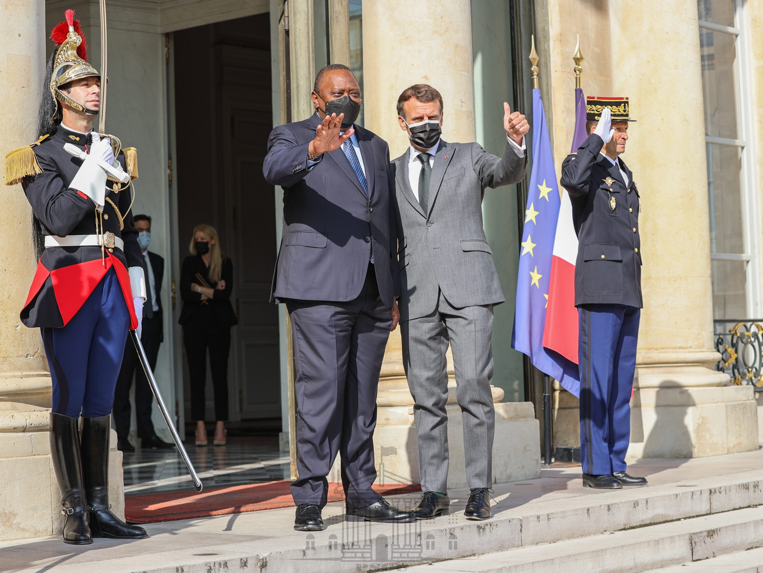 President Kenyatta received by French counterpart Macron in Paris