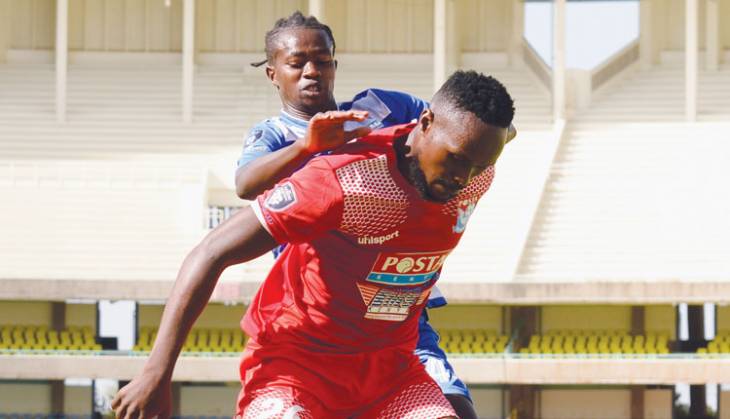 Osman Ngotho of Posta Rangers shields the ball from Peter Thiong’o of AFC Leopards during a past FKF-PL match. PHOTO/Rodgers Ndegwa