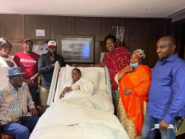 Raila visits ailing Sabina Chege in hospital