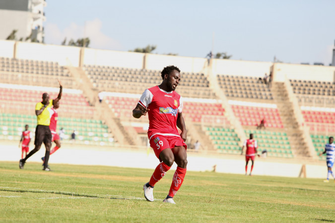 Elvis Rupiah of Kenya Police celebrates after scoring against AFC Leopards in a FKF Premier League match at Nyayo Stadium,yesterday. PD/ RODGERS NDEGWA