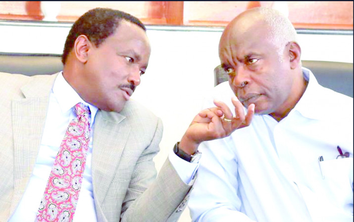 Wiper leader Kalonzo Musyoka and former Makueni Governor Kivutha Kibwana at a past function.  
PHOTO/File