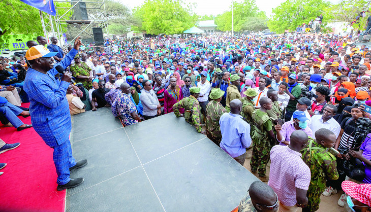 Azimio presidential candidate Raila Odinga with his running-mate Martha Karua campaign in Dadaab, Garissa yesterday. PD/Emmanuel Wanson