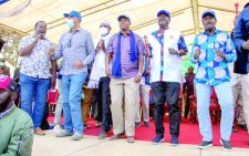 Azimio-One Kenya leaders, led by presidential flagbearer Raila Odinga (second right) at a political rally in Marsabit town in Moyale county, yesterday. PD/Emmanuel Wanson
