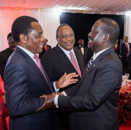 Raila rubs shoulders with Zambian President at State House as Ruto misses function