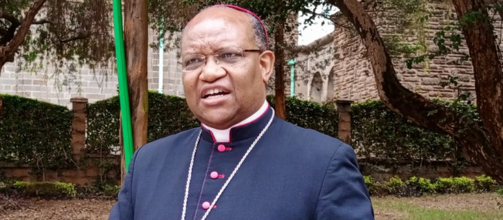 Nyeri Catholic archbishop Anthony Muheria addressing the press on Sunday. PHOTO/Loise Wambugu