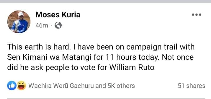 Moses Kuria takes a swipe at Kimani Wamatangi