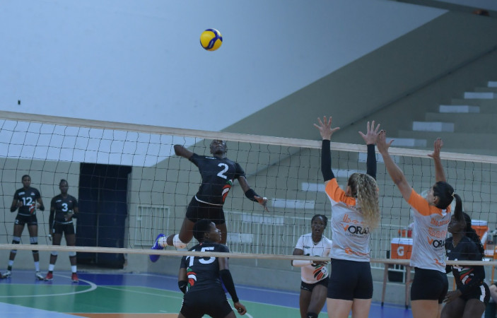 Part of the action as Malkia Strikers went down 3-2 to Sao Caetano in a friendly match played on Thursday 28 July in Sao Caetano Brazil. PHOTO/ Kenya Volleyball Federation (KVF)