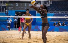 Malkia Strikers beach volleyball team captain Gaudencia Makokha in action for Kenya during the 2020 delayed Tokyo Olympics. PHOTO/ Volleyball World