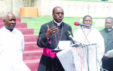 Mombasa Catholic Archbishop Martin Kivuva at a Sunday service at the Holy Ghost Cathedral Church in Mombasa, yesterday. PD/BONIFACE MSANGI