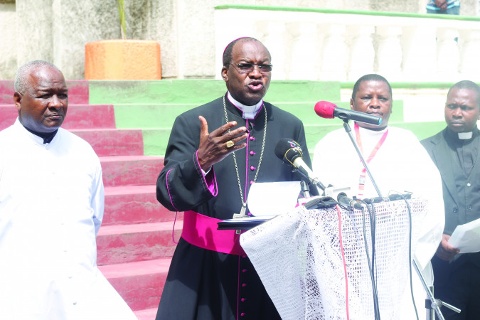 Mombasa Catholic Archbishop Martin Kivuva at a Sunday service at the Holy Ghost Cathedral Church in Mombasa, yesterday. PD/BONIFACE MSANGI