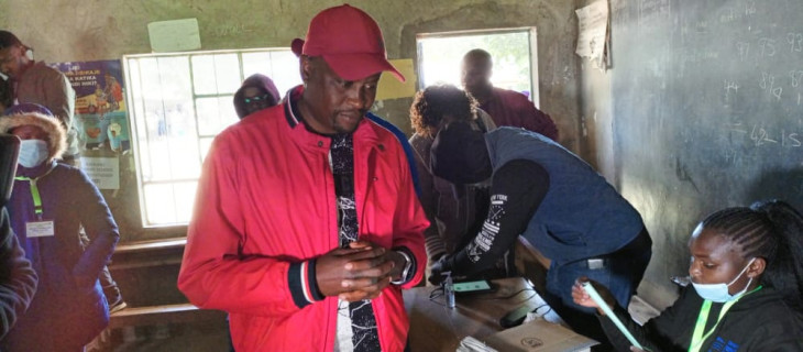 Kieni MP Kanini Kega at Kahuho Primary School where he cast his vote. PHOTO/Loise Wambugu