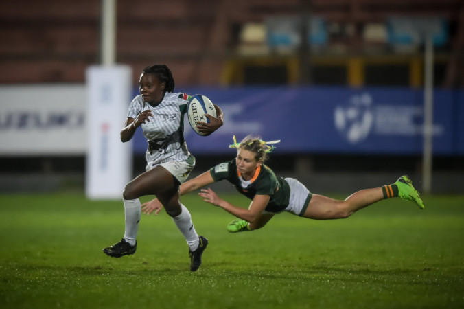 Kenya Lionesses captain races for a try. PHOTO/KRU Facebook