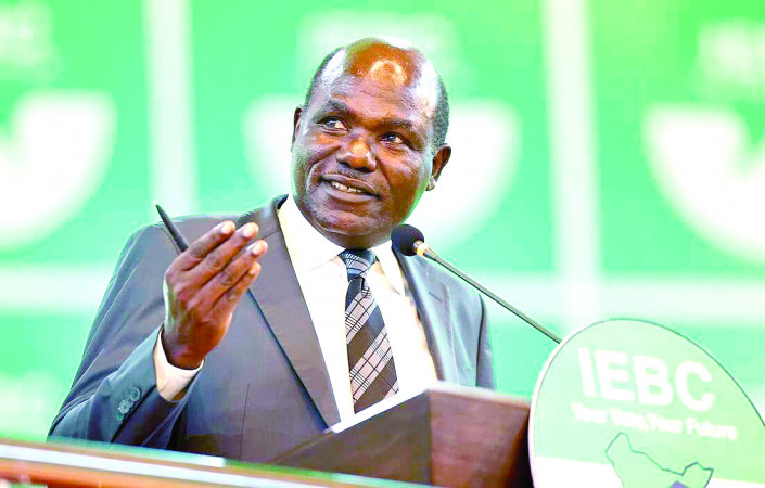 IEBC chair Wafula Chebukati during the announcement of the presidential election results at the Bomas of Kenya yesterday afternoon. pd/John Ochieng