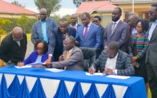 Laikipia Governor Joshua Wakahora Irungu signs the return to work formular Agreement with medics and specialists.