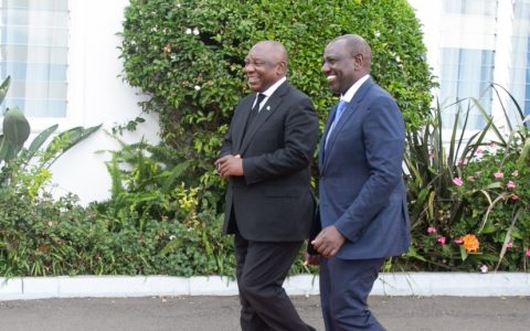 President William Ruto with his South African counterpart Cyril Ramaphosa at State House Nairobi on November 9, 2022. PHOTO/Twitter.