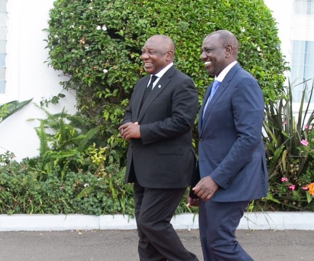 President William Ruto with his South African counterpart Cyril Ramaphosa at State House Nairobi on November 9, 2022. PHOTO/Twitter.