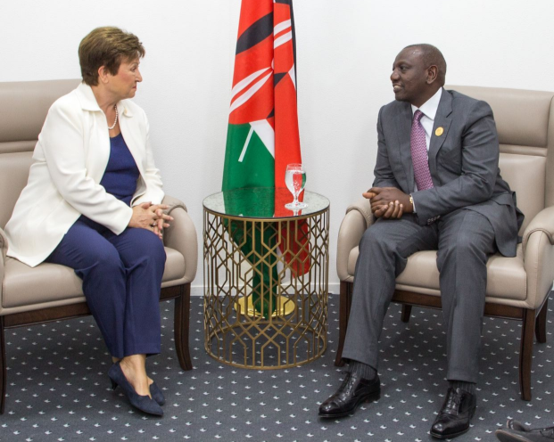 President William Ruto with IMF managing director Kristalina Georgieva on Tuesday, November 8, 2022.
