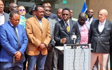 Sports CS Ababu Namwamba addresses a press conferences after a meeting with the Kenyan Premier League leadership.