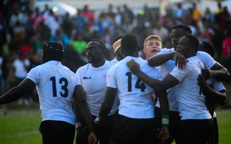 Kenya Simbas players celebrate after winning a past international championship. PHOTO/Alex Njue