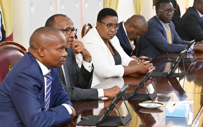 Cabinet Secretaries Kithure Kindiki, Aden Duale, Aisha Jumwa, Moses Kuria, and Davis Chirchir during the meeting. 
PHOTO/PSCU