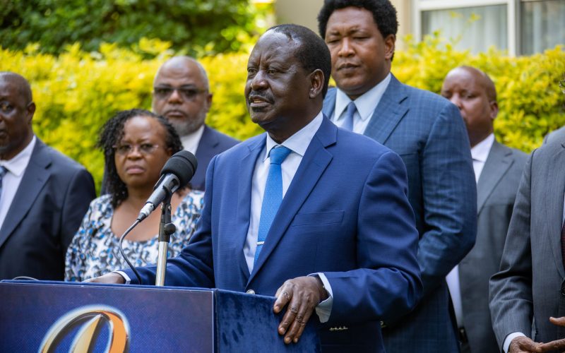 Azimio leader Raila Odinga and Narok Senator Ledama ole Kina after they addressed a press conference on changes made in Senate House leadership. 
PD/ Kenna Claude