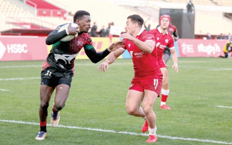Vincent Onyala makes a break against Canada in a past match where Kenya won 24-5.