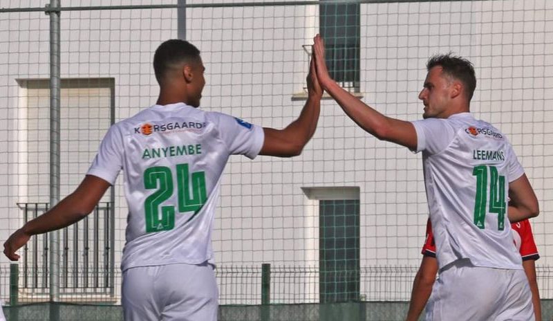 Daniel Anyembe celebrates with teammate at Viiborg.. PHOTO/Viborg