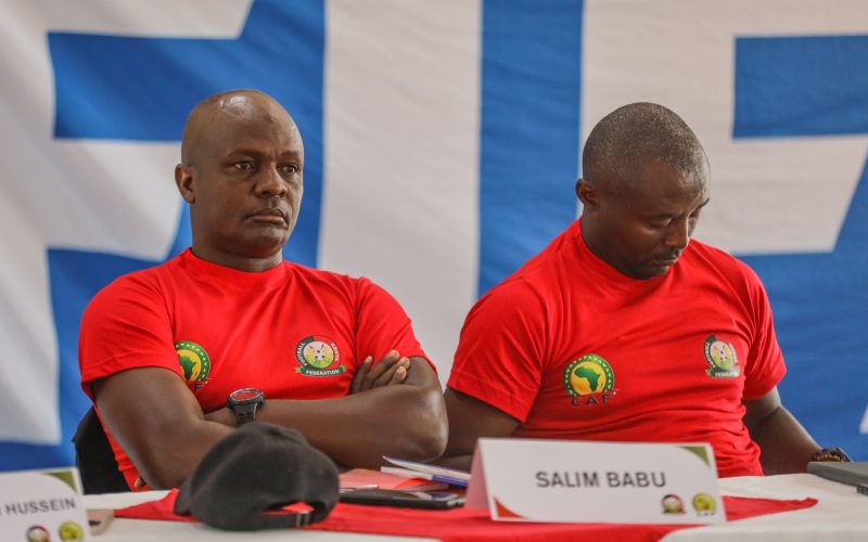 Nzoia Sugar coach Salim Babu during a recent FKF training session. PHOTO/FKF/Facebook.

