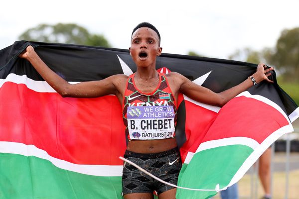 Beatrice Chebet celebrates after winning a past event. PHOTO/World Athletics