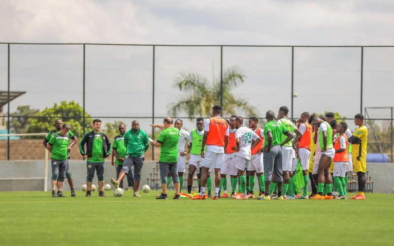 Harambee Stars head coach Engin Firat leads players in a training session. PHOTO/Harambee Stars/TWITTER.