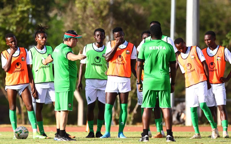 Harambee Stars head coach Engin Firat and players in PHOTO/Harambee Stars/(@Harambee__Stars)/TWITTER.