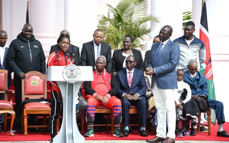 World record breaker Faith Kipyegon speaks during a state reception. PHOTO/(@Rigathi Gachagua)Twitter.