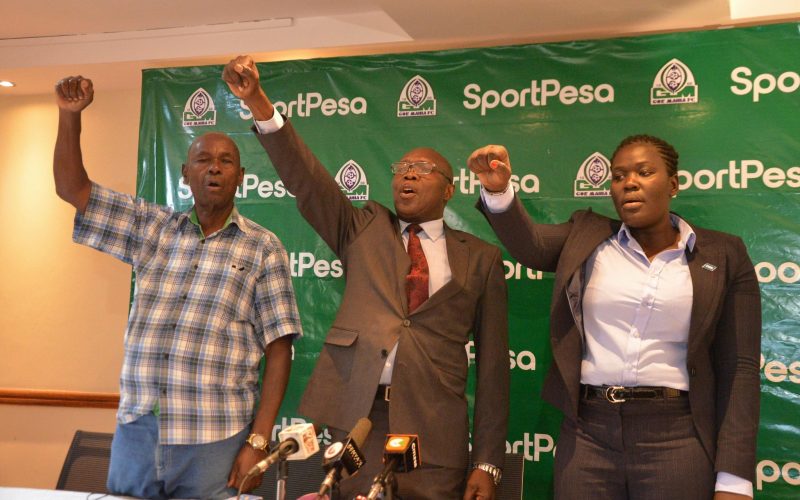 Gor Mahia chairman Ambrose Rachier (centre). PHOTO/Sally Bolo/Twitter