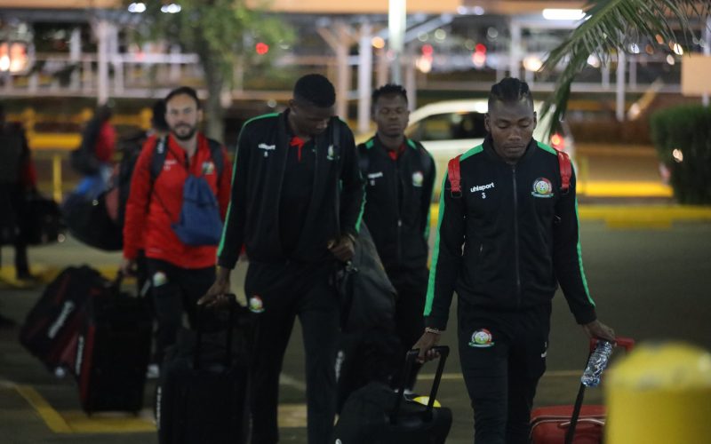 Harambee Stars at the airport ahead travelling to Mauritius for Four-Nation tournament. PHOTO/Harambee Stars (@Harambee__Stars
)/Twitter