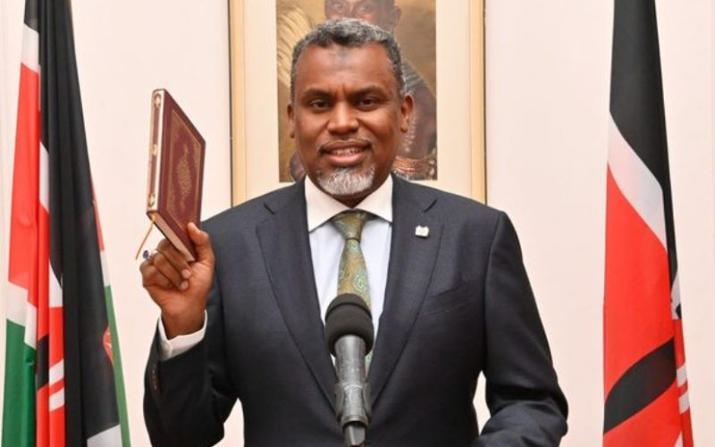 NIS Director-General Noordin Haji takes the oath of office at State House on June 14, 2023. Photo/Facebook/State House Kenya.