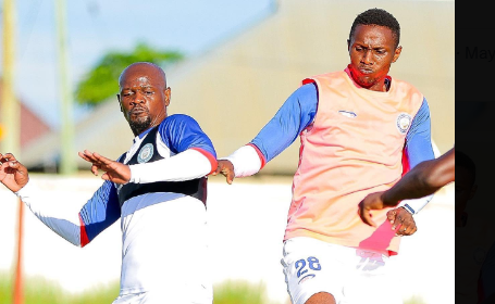 Kenneth Muguna in a training session with Azam. PHOTO/(@@KennethMuguna10)/Twitter.