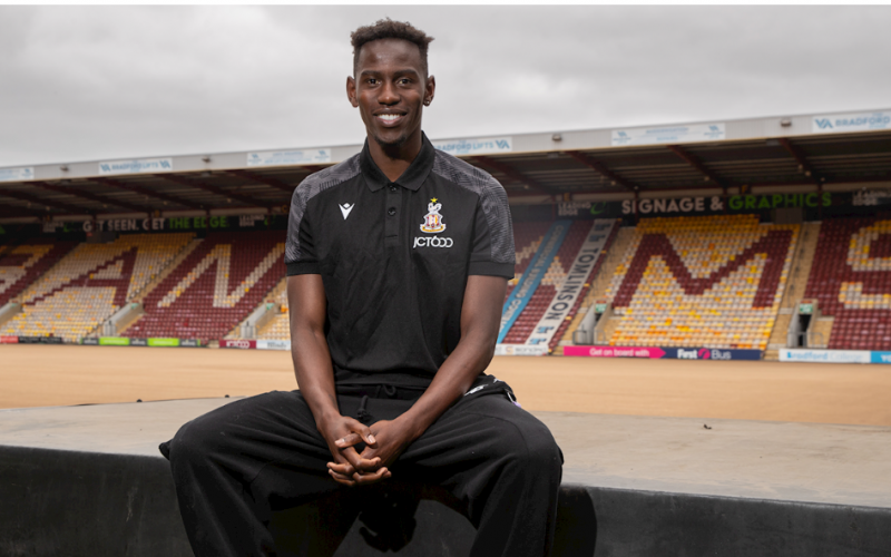 Kenyan International Clarke Oduor unveiled at Bradford. PHOTO/Bradford AFC.