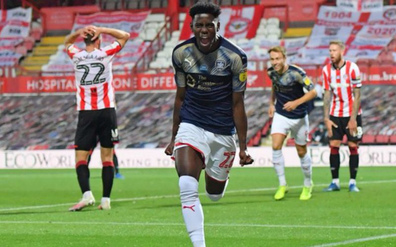 Clarke Oduor celebrates after scoring for Barnsley. PHOTO/Barnsley/Twitter
