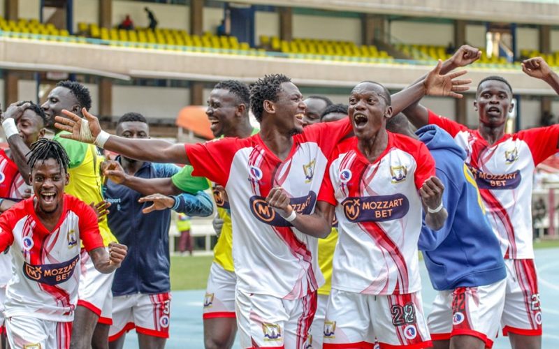 Kakamega Homeboyz players celebrate a goal at Kasarani. PHOTO/Kakamega Homeboyz/Facebook.