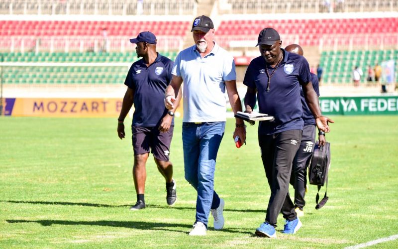 AFC Leopards head coach Patrick Aussems at the touchline during a match at Kasarani. PHOTO/(@AFCLeopards)/AFC Leopards/Twitter.