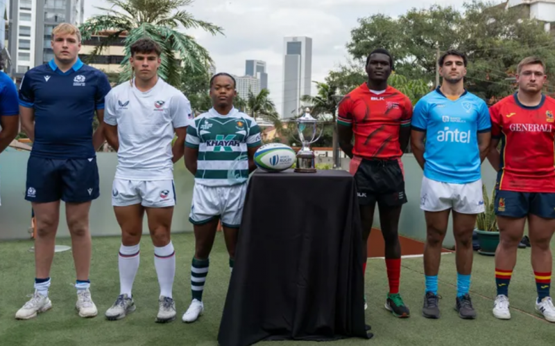 Kenya U20 captain Mike Wamalwa part of the captain photo. PHOTO/World Rugby