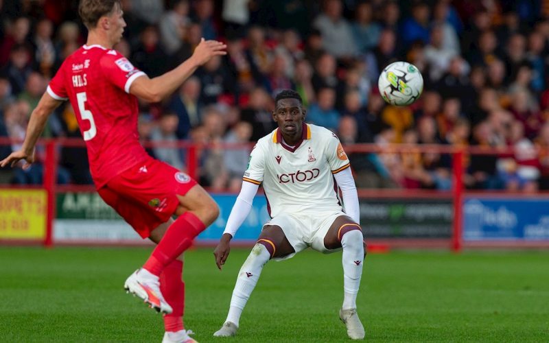 Kenya's utility star Clarke Oduor in action for Bradford City. PHOTO/Bradford City AFC