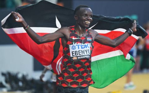 Daniel Ebenyo celebrates silver medal in 10000m in Budapest. PHOTO/(@athletics_kenya)/Athletics Kenya/Twitter