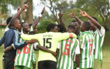 Nzoia Sugar FC players celebrate a goal in a previous match. PHOTO/Nzoia Sugar/Facebook