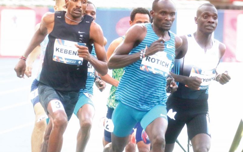 U20 champion Emmanuel Wanyonyi (19), 2020 World Under-20 Silver medallist Alex Ngeno and the experienced Ferguson Rotich. PHOTO/Print