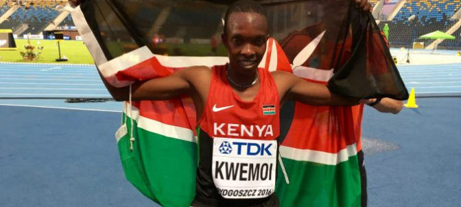 Kenyan Athlete Rodgers Kwemoi celebrates in a past event. PHOTO/Facebook